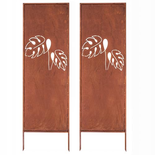 Kapaga - Sichtschutz Metall 2x - 160 cm x 50 cm - Edelrost - Rostoptik Sichtschutz für Garten - Sichtschutzelement - Sichtschutzwand - Gartendekoration Zaun - Rost (Monstera) von KPGA KAPAGA HOME & GARDEN