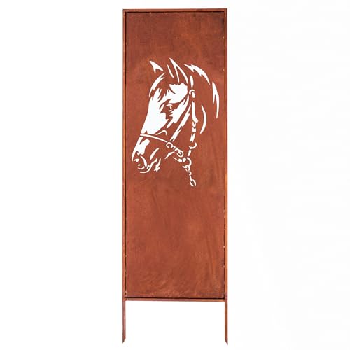 Kapaga - Sichtschutz Metall - 160 cm x 50 cm - Edelrost - Rostoptik Sichtschutz für Garten - Sichtschutzelement - Sichtschutzwand - Gartendekoration Zaun - Rost (Pferd) von KPGA KAPAGA HOME & GARDEN