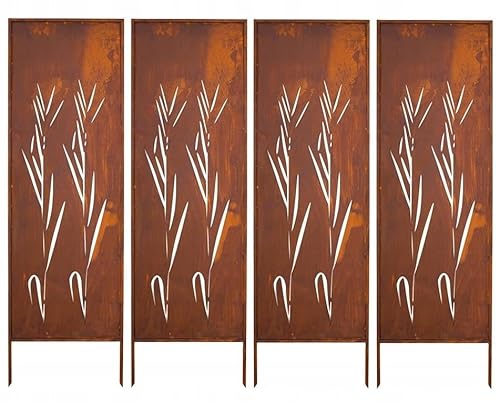 Kapaga Sichtschutz Zaun aus Metall – 4x 160x50 cm Cortenstahl – Rostoptik Sichtschutzwand für Garten – Edelrost Sichtschutzelement, Moderne Gartendekoration, Wetterfest (Strauch) von KPGA KAPAGA HOME & GARDEN