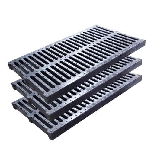 Abflussgitter 3er-Pack Polymer-Grabenharz Für Die Hausseite, Rechteckiges, Rutschfestes Kanalgitter, Grabenentwässerungsabdeckung Für Gehwege, Landschaftsbau, Fabrikgarten(50x20x2.5cm/19.6x7.8x1in) von KPHYMOD
