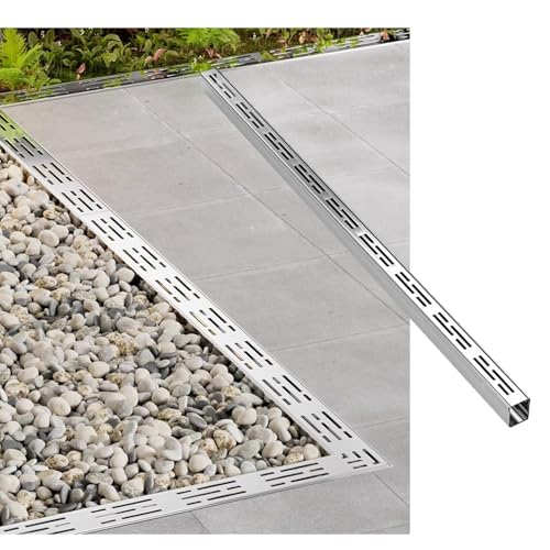 Entwässerungsrinne Edelstahl-Abflusskanal, 39,4 Zoll Länge, für Garten, Terrasse, Hof, schmales lineares Sieb, Dachrinnen-Grabenentwässerungsset mit Gitter(39.4x1.97x1.18in) von KPHYMOD