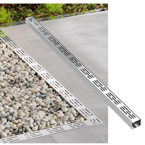 Entwässerungsrinne Edelstahl-Abflusskanal, 39,4 Zoll Länge, für Garten, Terrasse, Hof, schmales lineares Sieb, Dachrinnen-Grabenentwässerungsset mit Gitter(39.4x2.76x1.18in) von KPHYMOD