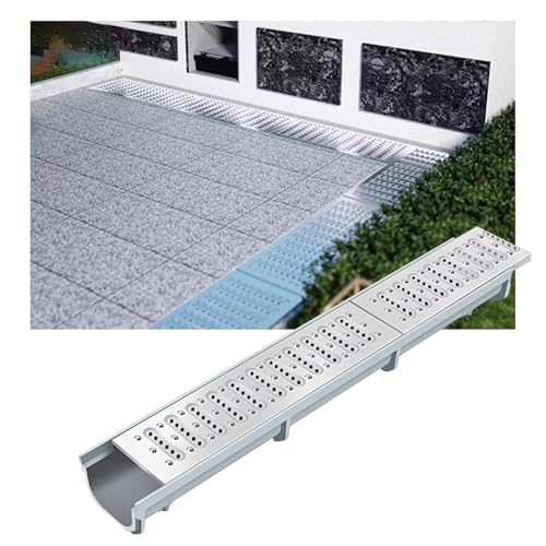 Entwässerungsrinne Gittergraben-Entwässerungsset Für Den Innen- Und Außenbereich, Kanalentwässerungssystem, Einfahrten, Terrassen, Pooldecks Und Gewerbeflächen(23.6x3.94x2.36in) von KPHYMOD