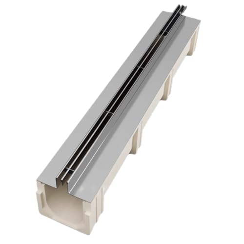 Entwässerungsrinne Grabenentwässerungssystem mit Edelstahlgitter, versteckter Kanalablauf für Betonböden/Gehwege/Terrassen(39.4x12.6x11.81in) von KPHYMOD