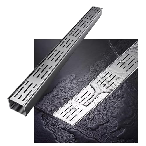 Entwässerungsrinne Lineares Duschrinnen-Abflusssystem aus Edelstahl, 7 cm breit, rechteckiger Bodenkanal-Abfluss mit abnehmbarem Zubehör-Abdeckrost(39.4x2.76x1.18in) von KPHYMOD