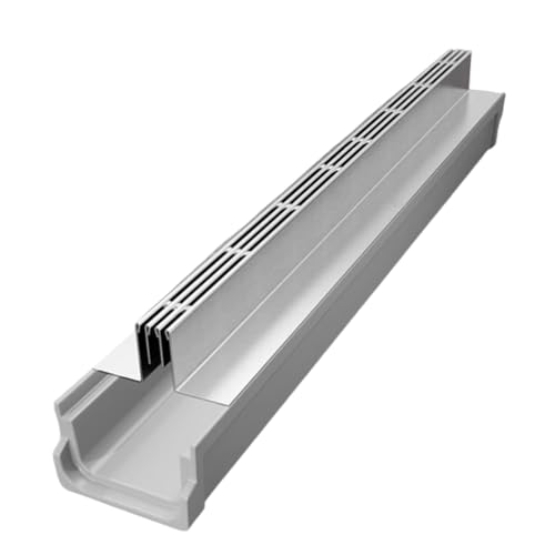 Entwässerungsrinne Lineares Grabenentwässerungsset mit Edelstahlgitter, 23,6" L 3,94" B Kanalentwässerungssystem für Betonböden/Gehwege/Terrassen(23.6x3.94x5.9in) von KPHYMOD