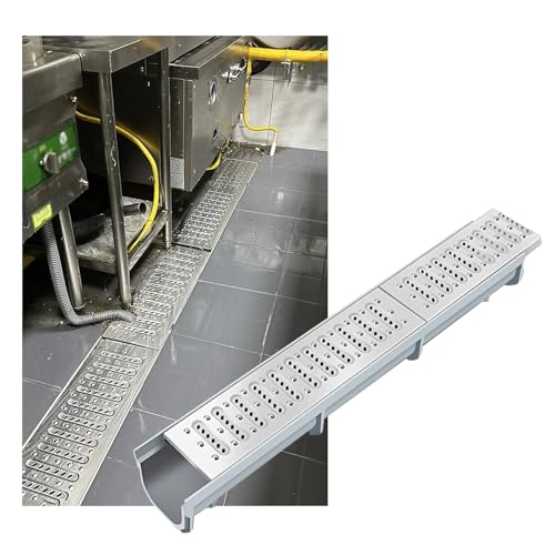 Entwässerungsrinne Rost-Grabenentwässerungsset aus Edelstahl für Küche, Kanalentwässerungssystem, Einfahrten, Terrassen, Pooldecks und Gewerbeflächen(23.6x3.94x2.36in) von KPHYMOD