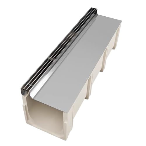 Entwässerungsrinne Versteckte Hofentwässerungssysteme, Edelstahl-Gitter-Harz-Grabenentwässerungsset für Betonböden/Gehwege/Terrassen(39.4x12.6x11.81in) von KPHYMOD