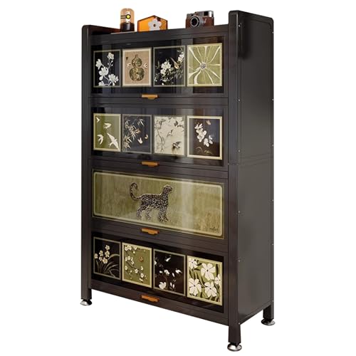 KPHYMOD Schuhschrank Schuhschrank Aus Stahl Im Amerikanischen Vintage-Stil Mit Türen, Schuhaufbewahrung Mit Verstellbaren Und Herausnehmbaren Regalen, Schwarz(9-Tier 4 Doors) von KPHYMOD