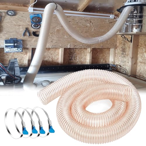 1 Stück transparenter PU-Staubsammelschlauch mit Kupferstahldraht – inkl. 4 Flügelschraubenklemmen for Werkstattsauger und Holzbearbeitung(Dia-70(mm) Long800cm) von KPKPK