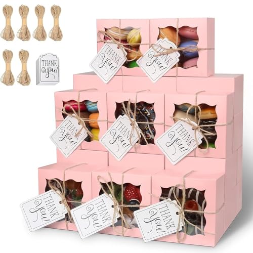 KPOSIYA 120 Stück weiße Bäckerei-Boxen mit Fenster, einzelne Cupcake-Boxen, 10,2 x 10,2 x 6,3 cm, Kraftpapier, braune Geschenkbox für Gebäck, Kekse, Kuchen, Donuts, Macaron von KPOSIYA