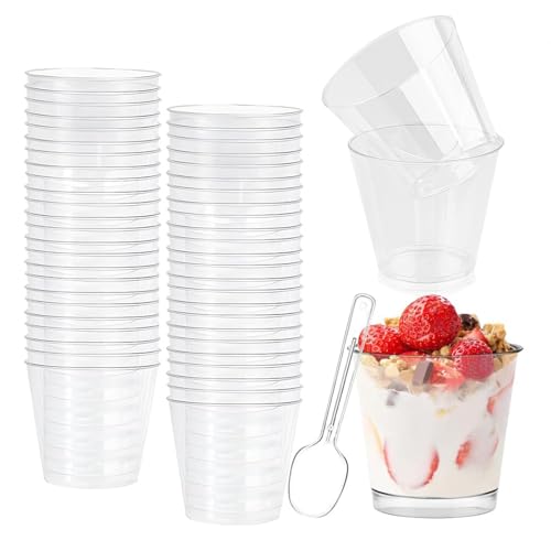 KPPTYTY 50 Stück Desserttasse mit 50 Stück Löffeln, 200ML Dessertbecher Klare, Dessertbecher mit Löffeln Wiederverwendbare Dessertgläser für Dessert Pudding Mousse Party dessertschalen von KPPTYTY