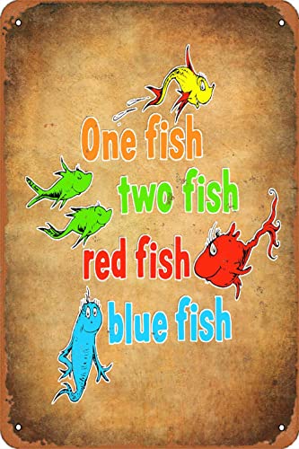 KPSheng Blechschilder mit Zitaten, "One Fish Two Fish", roter Fisch, blauer Fisch, Metall-Blechschilder, Vintage-Blechschild für Männer und Frauen, Wanddekoration für Bars, Restaurants, Cafés, Pubs KPSheng Blechschilder mit Zitaten, "One Fish Two Fish", roter Fisch, blauer Fisch, Metall-Blechschilder, Vintage-Blechschild für Männer und Frauen, Wanddekoration für Bars, Restaurants, Cafés, Pubs von KPSheng