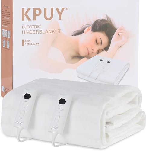 KPUY Premium Comfort Elektrische Heizdecke King - 10 Wärmestufen - LED-Anzeige - Schnelle Aufheizung - Überhitzungsschutz - Maschinenwaschbar - Einfach anzubringende Gurte - 160 x 140 cm von KPUY