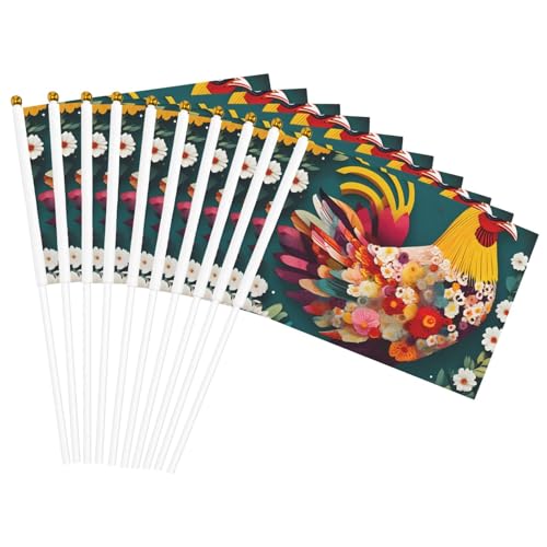 Handflaggenmast mit Blumenherz, Huhn-Druck, tragbare Flaggen, Dekoration, Veranstaltungen, vielseitige Verwendung, Gruppenaktivitäten von KPXXAQT
