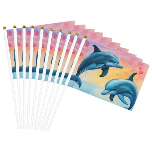 Handflaggenmast mit Delfinen in Love Druck, tragbare Flaggen, Dekoration, Veranstaltungen, vielseitige Verwendung, Gruppenaktivitäten von KPXXAQT