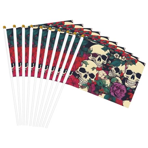 Handflaggenmast mit floralem Totenkopf-Druck, tragbare Flaggen, Dekoration, Veranstaltungen, vielseitige Verwendung, Gruppenaktivitäten von KPXXAQT