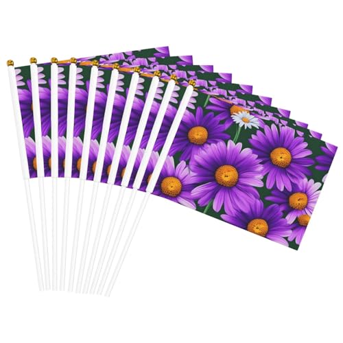 Handflaggenmast mit violettem Gänseblümchen-Druck, tragbare Flaggen, Dekoration, Veranstaltungen, vielseitige Verwendung, Gruppenaktivitäten von KPXXAQT