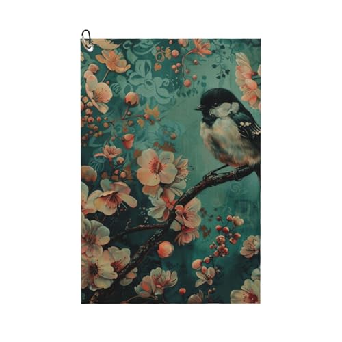 KPXXAQT Blumen- und Vogel-Kunstdruck, stilvolles Handtuch, Golf-Zubehör, Mehrzweck-Handtücher, Sport, Strand, Outdoor-Aktivitäten von KPXXAQT