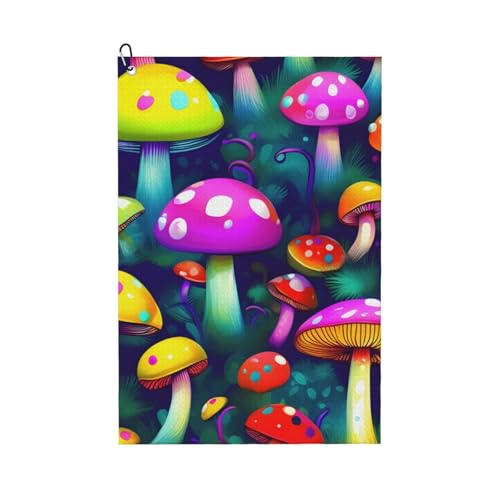 KPXXAQT Bright Mushrooms Kunstdruck, stilvolles Handtuch, Golf-Zubehör, Mehrzweck-Handtücher, Sport, Strand, Outdoor-Aktivitäten von KPXXAQT