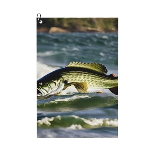 KPXXAQT Stylisches Handtuch mit Barsch-Angel-Wellen-Druck, Golfzubehör, Mehrzweck-Handtücher, Sport, Strand, Outdoor-Aktivitäten von KPXXAQT