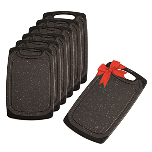 KPYTO Frühstücksbrettchen 6er Set + 1 Brettchen gratis, 25 x 15 cm, Schneidebrett Set, beidseitig, rutschfest mit Saftrille, schwarze Brettchen, Brotzeitbrett von KPYTO