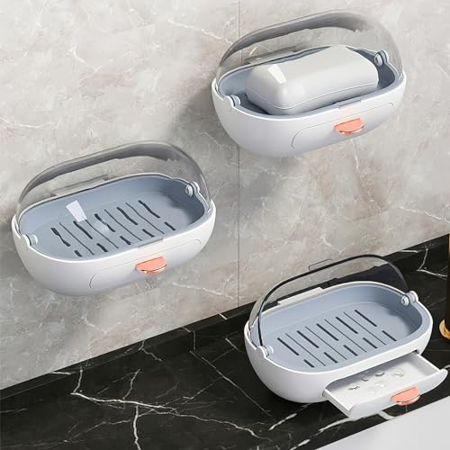 KQDRAVINE 2 Stück Seifenschale Ohne Bohren, Seifendose Seifenbox Seifenhalter Dusche, Seifenhalter Ohne Bohren Seifenschale Dusche mit Deckel, Soap Holder Seifenablage Dusche für Bäder, Küchen KQDRAVINE 2 Stück Seifenschale Ohne Bohren, Seifendose Seifenbox Seifenhalter Dusche, Seifenhalter Ohne Bohren Seifenschale Dusche mit Deckel, Soap Holder Seifenablage Dusche für Bäder, Küchen von KQDRAVINE