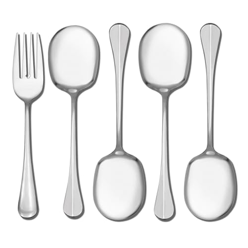 KQDRAVINE 4 Polierte ServierlöFfel Groß, mit Einer Gabel, ServierlöFfel Edelstahl, Vorlegebesteck, SalatlöFfel 21 cm, Salatbesteck Edelstahl, SalatlöFfel Geeignet für Partys, Restaurants, Hotels von KQDRAVINE