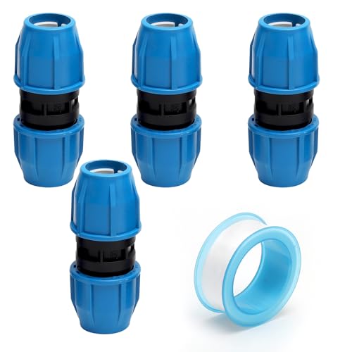 KQDRAVINE 4 StückPE Rohr 25MM Verbinder, PE Rohr 25MM Verschraubung,PERohr Verschraubung, PP Fitting, Winkel 180 Grad Klemmverbinder für PE80 PE100 Rohren, Innen und Außeninstallationen von KQDRAVINE