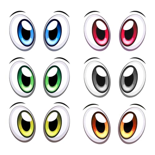 KQDRAVINE 6 Paar Selbstklebendes Augen Aufkleber,Augen Zum Aufkleben für Die Dekoration von Staubsauger Mähroboter Kehrmaschinen und Mülltonnen,Wasserdichte Klebeaugen Selbstklebend für Spielzeugautos von KQDRAVINE