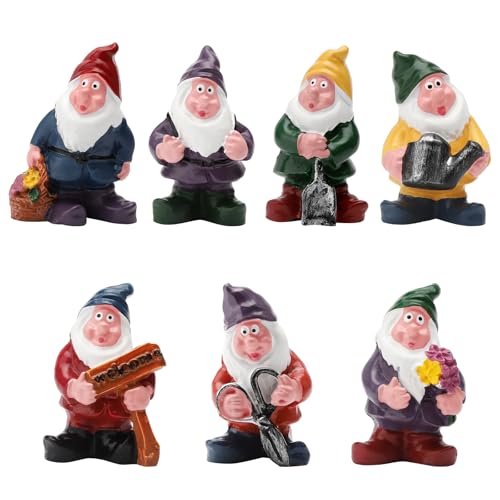 KQDRAVINE 7 Stück Miniatur Gartenzwerge,Gartenzwerg Gartenfigur Gartenzwerg Lustig Mini Zwerg Feengarten Zwerge Figuren Miniatur Gartenzwerge für Außen Lustig undFeiertagsfest Gartendekoration Zubehör von KQDRAVINE