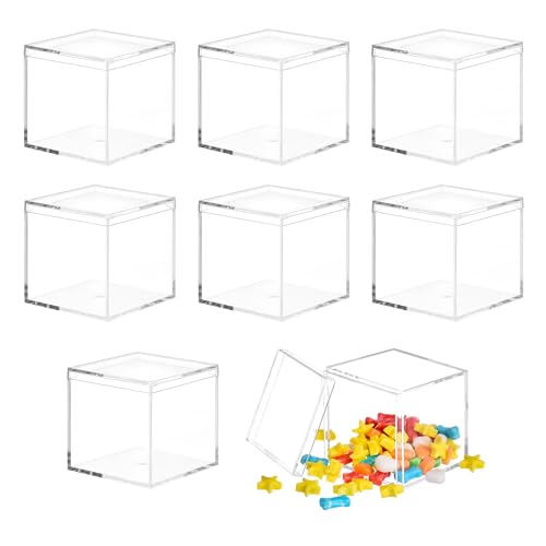 KQDRAVINE 8 Stück Kleine Aufbewahrungsbox mit Deckel, Acryl Würfel Geschenkbox Durchsichtig Set, Acrylbox mit Deckel, Transparent Kleine Acryl Box für Schmuck, Figuren, Süßigkeiten von KQDRAVINE