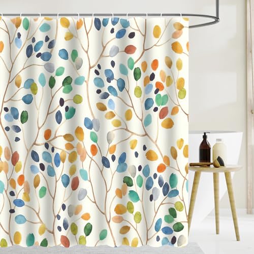KQDRAVINE Anti-Schimmel Duschvorhang 180x180 cm,Waschbar Hochwertig Stoff Duschvorhang Badewanne mit Ösen und 12 Ringen,Bunt Pflanzen Motiv mit Ösen Shower Curtains,Duschvorhang Badewanne,Boho Muster von KQDRAVINE