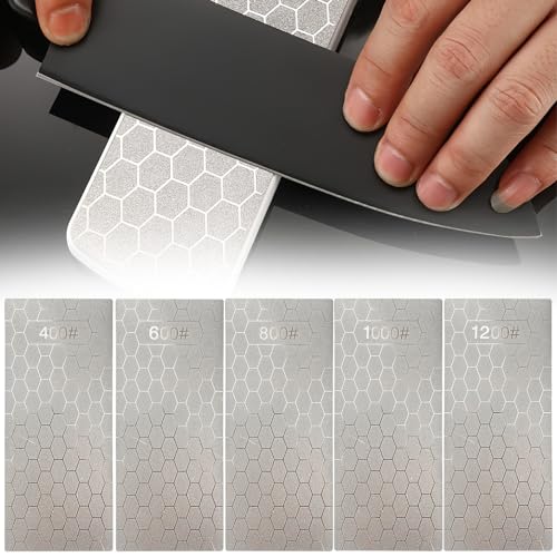 KQDRAVINE Diamant Schleifstein, 5 Stück Messerschärfer Diamant Messerschärfer, Schleifstein Diamantschleifsteine, 400/600/800/1000/1200 Körnung Diamond Sharpening Stone für Outdoor & Küche von KQDRAVINE