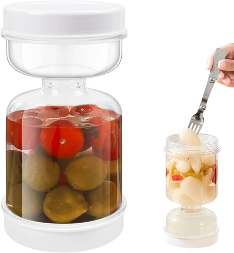 KQDRAVINE Gurkenglas zum Umdrehen mit Faltbare Gabel, 700ml Pickle Jar mit Sieb und Verschlusskappe, Kimchi Behälter von Nassen und Trockenen, Fermentierglas für Gewürzgurken Olive Kimchi Jalapenos von KQDRAVINE