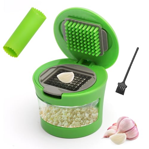 KQDRAVINE Knoblauchpresse, Zwiebel Zerkleinerer, Knoblauchschneider Mini, Slap Chop, Knoblauchhacker, Mit Silikonschaber und Bürste, Knoblauchmühle für Obst GemüSe Zwiebel Ingwer Chili Erdnuss, Grün von KQDRAVINE