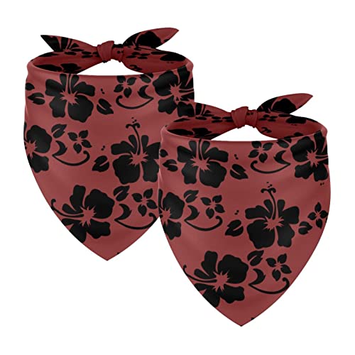 Hundehalstücher, 2er-Pack Haustierschal, Haustierzubehör, süße Welpenhalstücher,Vintage rote Schwarze Hibiskus Blume mit Blumen von KQNZT