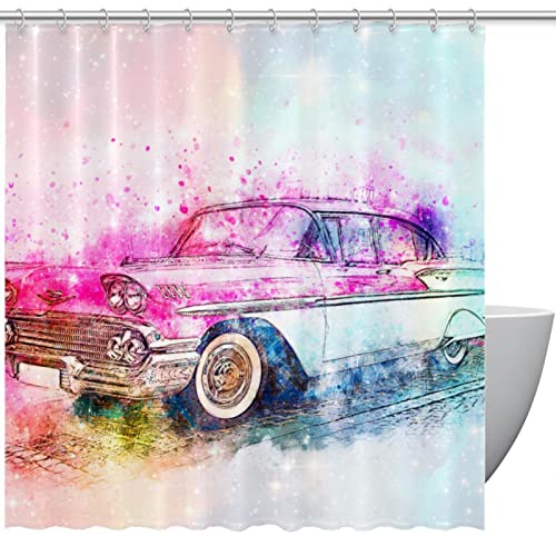 KQNZT Bauernhaus-Duschvorhang, rustikaler Stoff-Duschvorhang-Set, Stoff-Duschvorhänge für Badezimmer,Kunst Regenbogen Aquarell Auto Weinlese KQNZT Bauernhaus-Duschvorhang, rustikaler Stoff-Duschvorhang-Set, Stoff-Duschvorhänge für Badezimmer,Kunst Regenbogen Aquarell Auto Weinlese von KQNZT