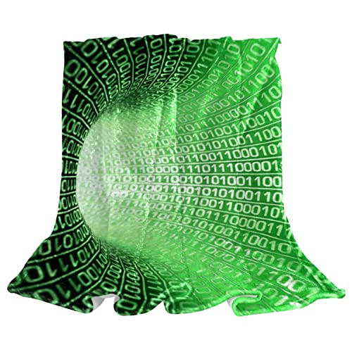 KQNZT Bettwäsche Fleece Decke Queen Size Grau Luxus Bettdecke Fuzzy Soft Decke Mikrofaser,Computer Binärcode 3D Strudel lustiges Grün von KQNZT
