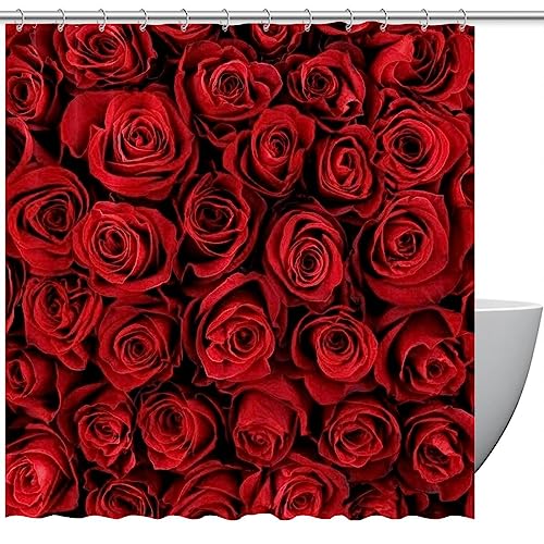 KQNZT Duschvorhänge für Badezimmer, Stoff-Duschvorhang mit Haken, stilvoller moderner Vorhang, Baddekoration,Rote Rosen Valentine von KQNZT
