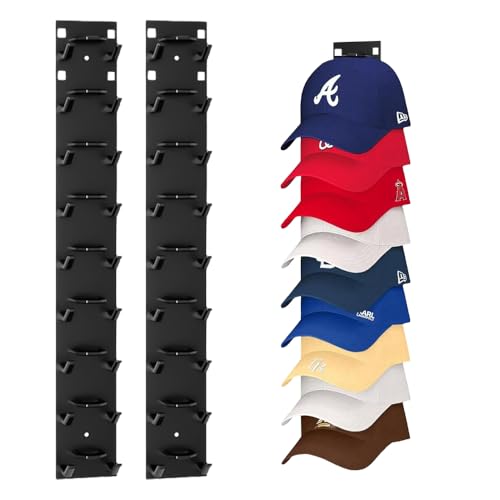 KQWVZ 2 Stück Cap Halterung Wand, Selbstklebender Cap Halter, Basecap Halterung Wand, Kein Bohren, CapHalterung Mit Mehreren Haken, CapHalter Für Zimmer Kleiderschrank Tür Wands (Schwarz) von KQWVZ