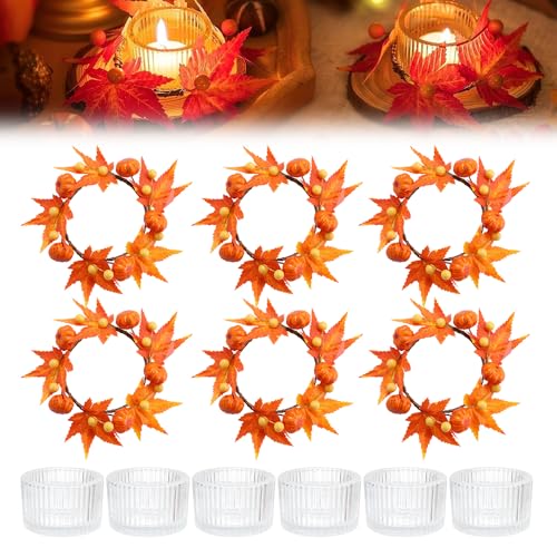 KQWVZ 6 Stück Teelichthalter Herbst, Kerzenhalter Glas 4.5cm x 3.5cm, Herbst Kerzen Deko mit Herbstdeko Kerzenringe Herbst, Kerzenringe für Herbst Kranz, für Thanksgiving Halloween Tischdekoration KQWVZ 6 Stück Teelichthalter Herbst, Kerzenhalter Glas 4.5cm x 3.5cm, Herbst Kerzen Deko mit Herbstdeko Kerzenringe Herbst, Kerzenringe für Herbst Kranz, für Thanksgiving Halloween Tischdekoration von KQWVZ