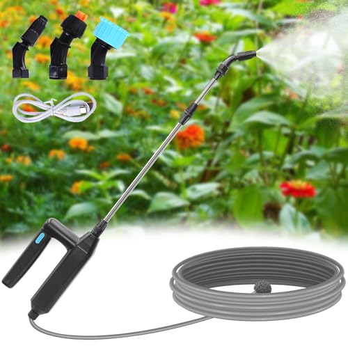KQWVZ Akku Drucksprüher, Elektrischer Drucksprüher, Tragbarer Drucksprüher 7.4V/1A, Gartenspritze Drucksprüher Akku, Elektrischer Gießstab mit 5M Schlauch, 3Düsen, Wiederaufladbare USB, Für Garten,Hof von KQWVZ