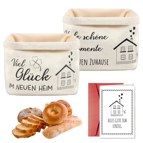 KQWVZ Brotkorb, 2 Stück Stoffbrotkorb, Brotkorb Stoff, Brötchenkorb Aus Stoff Mit Eine Grußkarte, Brotbeutel Geschenkkorb, Einzugsgeschenke, Für Backwaren, Baguettes (Viel Glück im neuen Heim) von KQWVZ