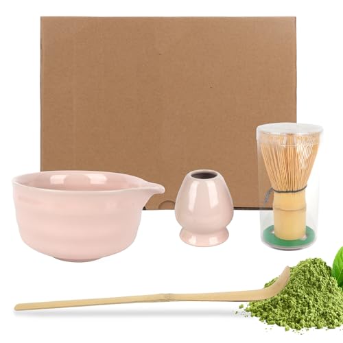 KQWVZ Matcha Set, 4PCS Matcha Besen Set, Matcha Zubehör Set, Japanisches ZubehöR FüR Die Matcha-Zeremonie, Macha Tea Set mit BambuslöFfel BambusrüHrer GroßE KeramikschüSsel KeramikrüHrerstäNder (Rosa) KQWVZ Matcha Set, 4PCS Matcha Besen Set, Matcha Zubehör Set, Japanisches ZubehöR FüR Die Matcha-Zeremonie, Macha Tea Set mit BambuslöFfel BambusrüHrer GroßE KeramikschüSsel KeramikrüHrerstäNder (Rosa) von KQWVZ