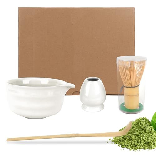 KQWVZ Matcha Set, 4PCS Matcha Besen Set, Matcha Zubehör Set, Japanisches ZubehöR FüR Die Matcha-Zeremonie, Macha Tea Set mit BambuslöFfel BambusrüHrer GroßE KeramikschüSsel KeramikrüHrerstäNder (Weiß) KQWVZ Matcha Set, 4PCS Matcha Besen Set, Matcha Zubehör Set, Japanisches ZubehöR FüR Die Matcha-Zeremonie, Macha Tea Set mit BambuslöFfel BambusrüHrer GroßE KeramikschüSsel KeramikrüHrerstäNder (Weiß) von KQWVZ