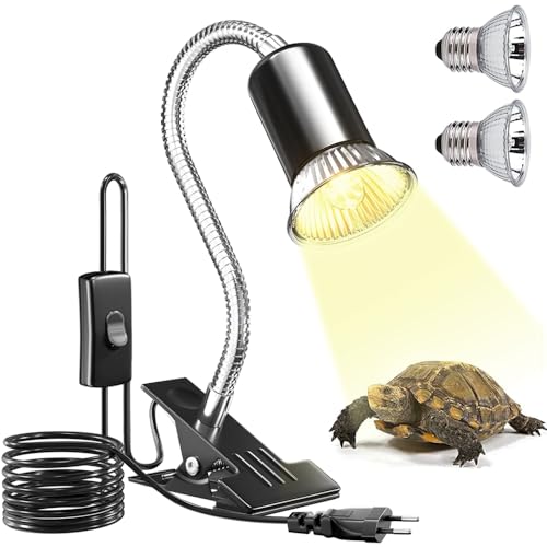 KQWVZ Schildkröte Wärmelampe, 50W UVA/UVB Wärmelampe Schildkröten, Reptilien Terrarium Lampe, SchildkrötenWärmelampe mit Verstellbarem Clip E27 Lampenfassung Sockel,für Schildkröte Eidechse Schlange von KQWVZ