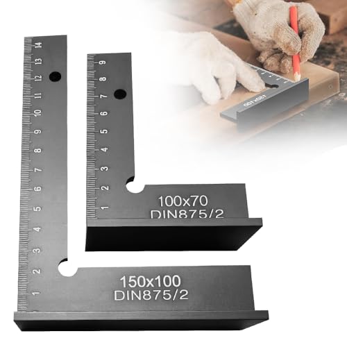 KQWVZ Schlosserwinkel Set, 2 Stück 90° Anschlagwinkel Zimmermannswinkel mit Messskala (cm), Anschlagwinkel Metall Set, Rechter Winkel Werkzeug für Präzise Arbeiten, Größe 100 x 70mm und 150 x 100mm von KQWVZ