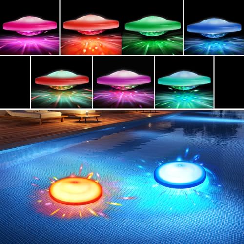 KQWVZ Schwimmende Pool Licht, 2 Stück 7 RGB Farbwechsel LED Poolbeleuchtung, Wasserdicht Und Batteriebetrieben Pool Beleuchtung, Schwimmende Poolbeleuchtung Für Pool, Aquarium,Teich, Aquarium von KQWVZ