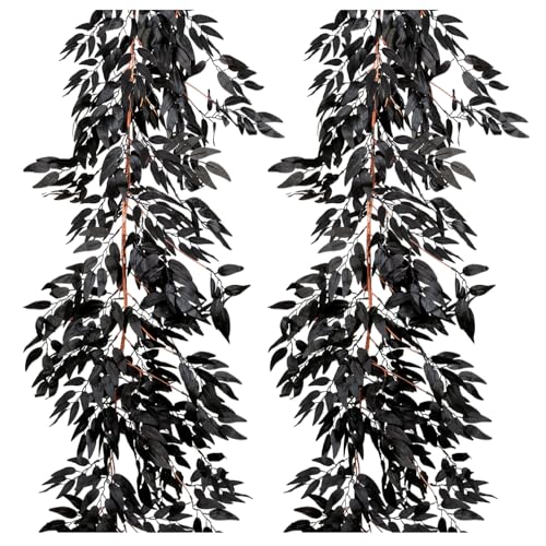 Künstliche Weidenzweige zum Aufhängen, 2 Stück, 150 cm, Halloween-Girlande, Weidenblätter, Efeu-Pflanzen, schwarze Seide, künstliche Grünpflanze, für Garten, Hochzeit, Geburtstag, Erntedankfest Künstliche Weidenzweige zum Aufhängen, 2 Stück, 150 cm, Halloween-Girlande, Weidenblätter, Efeu-Pflanzen, schwarze Seide, künstliche Grünpflanze, für Garten, Hochzeit, Geburtstag, Erntedankfest von KQYSLXG